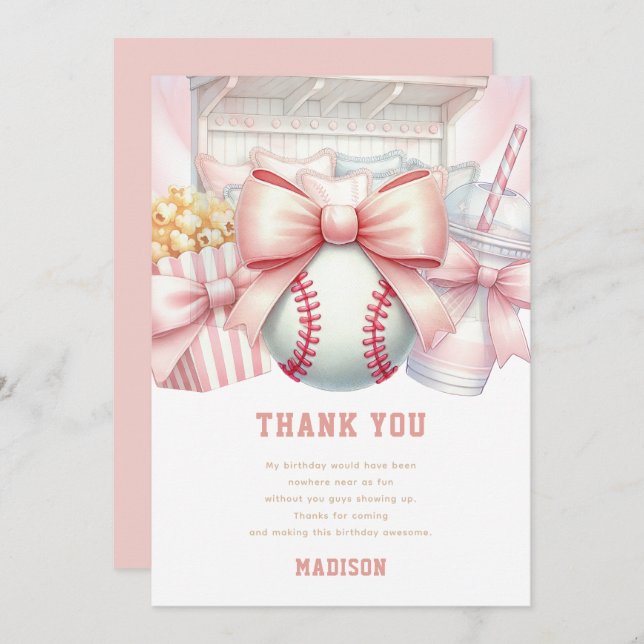 Cartão De Agradecimento Custom Baseball Girl Birthday  (Frente/Verso)