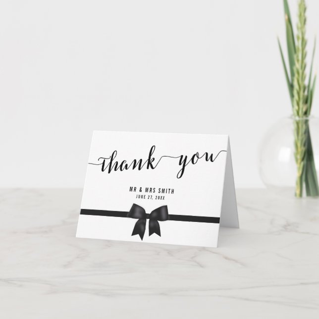 Cartão De Agradecimento Custom Black And White Wedding Thank You Cards (Frente)