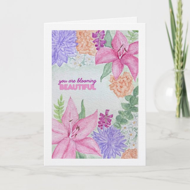 Cartão De Agradecimento Custom Blooming Beautiful Watercolour Folded Card (Frente)