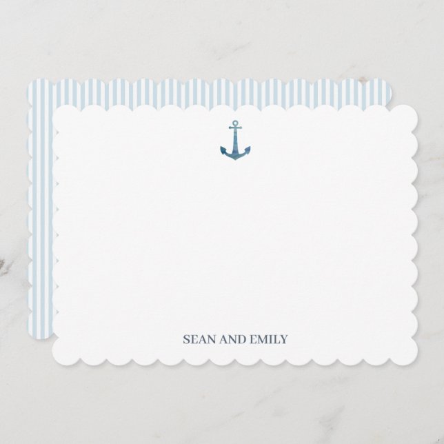 Cartão De Agradecimento Custom Blue Anchor Logo Nautical Stationary (Frente/Verso)
