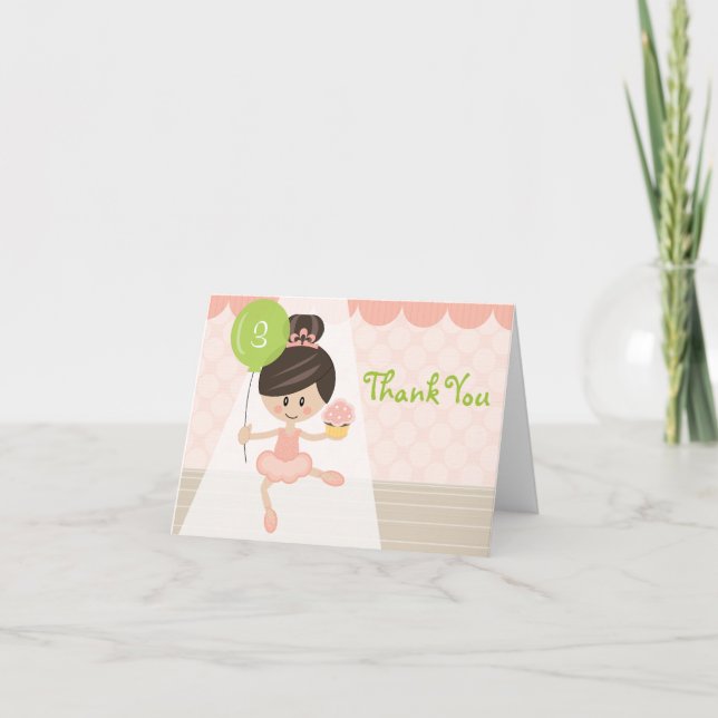 Cartão De Agradecimento Custom Brunette Ballerina Birthday Thank You Cards (Frente)