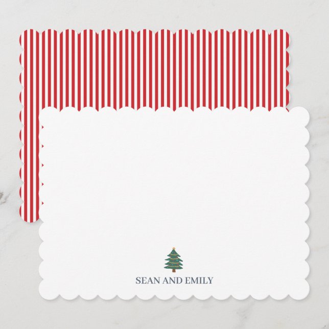 Cartão De Agradecimento Custom Christmas Tree Holiday Stripe Stationary (Frente/Verso)