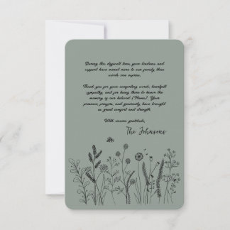 Cartão De Agradecimento Custom Elegant Wildflower Funeral Thank You Card