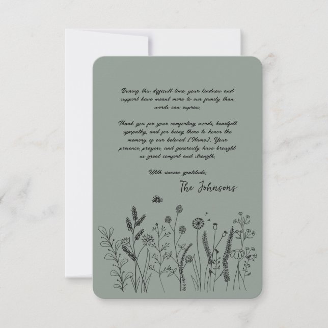 Cartão De Agradecimento Custom Elegant Wildflower Funeral Thank You Card (Frente)