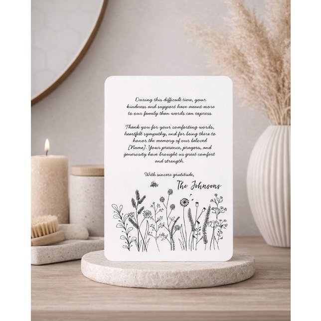 Cartão De Agradecimento Custom Elegant Wildflower Funeral Thank You Card (Criador carregado)