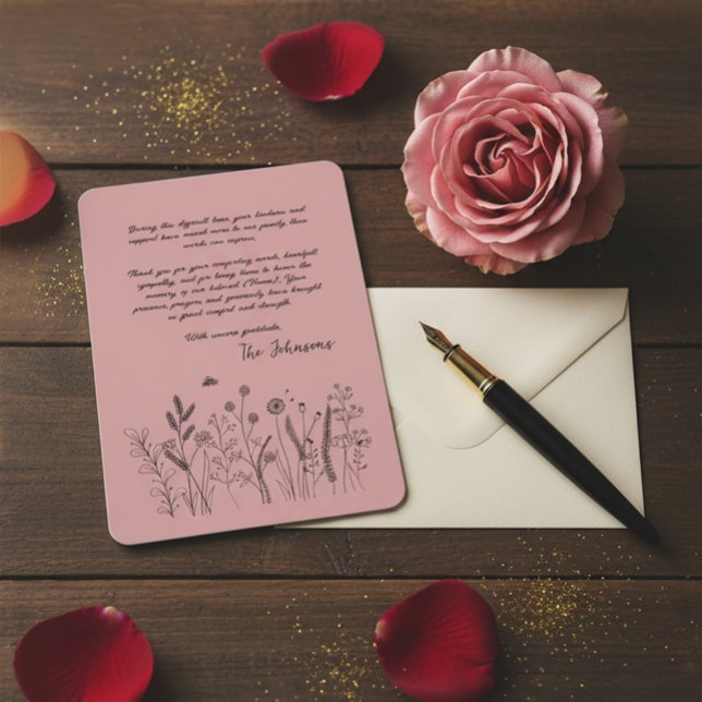 Cartão De Agradecimento Custom Elegant Wildflower Funeral Thank You Card (Criador carregado)