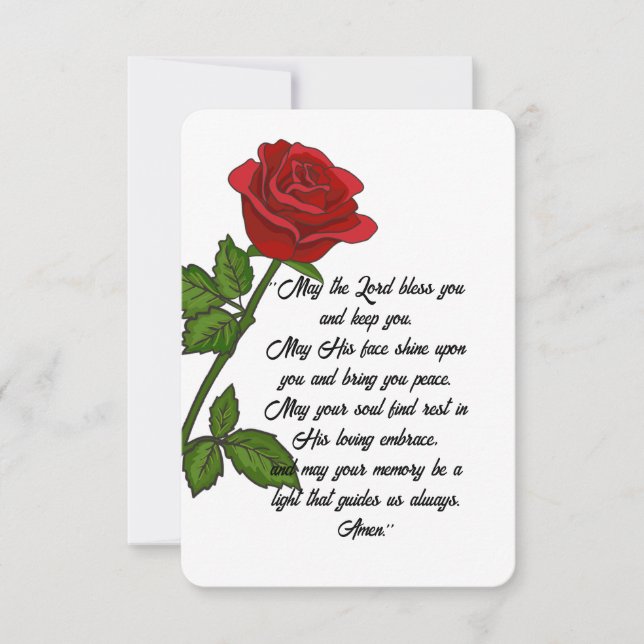 Cartão De Agradecimento Custom Funeral Memorial Card with Prayer and Rose (Frente)