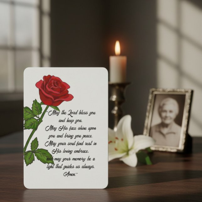 Cartão De Agradecimento Custom Funeral Memorial Card with Prayer and Rose (Criador carregado)