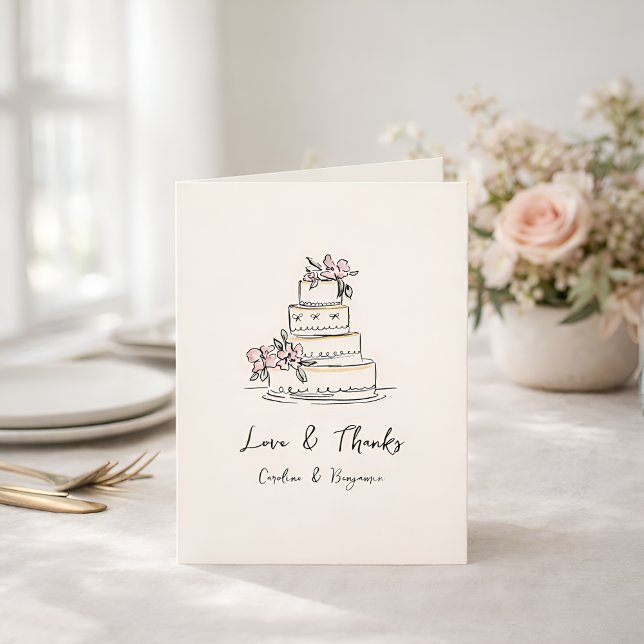 Cartão De Agradecimento Custom Handwritten Pink Yellow Doodle Wedding Cake (Criador carregado)