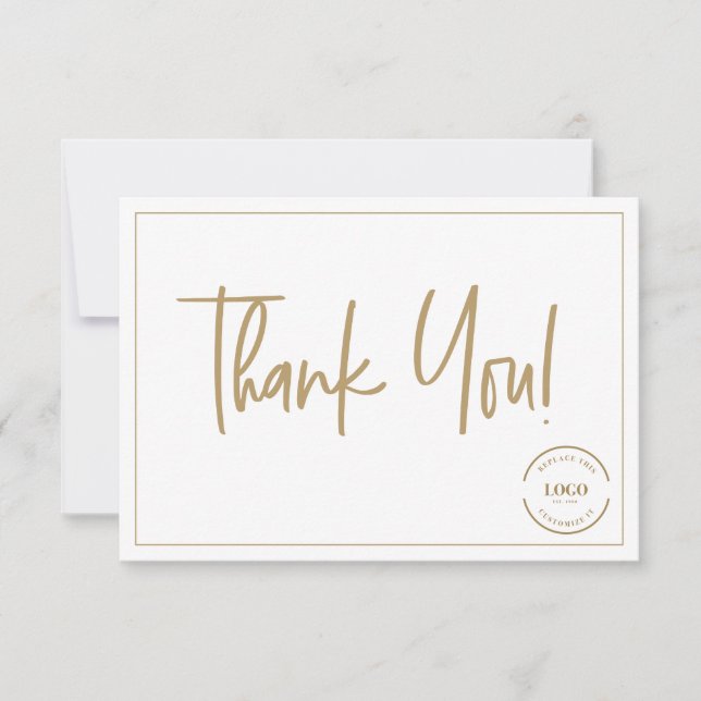 Cartão De Agradecimento Custom Logo Simple Gold Business Modern Script (Frente)