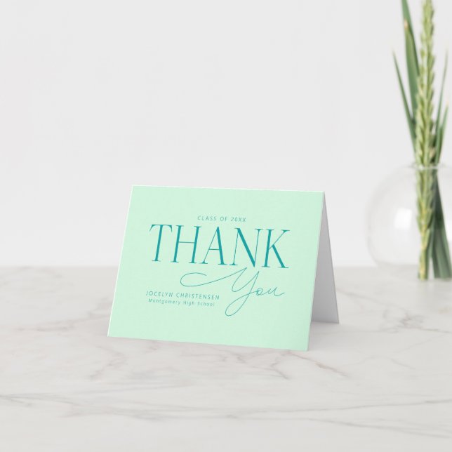 Cartão De Agradecimento Custom Mint Green Photo Graduation Thank You Cards (Frente)