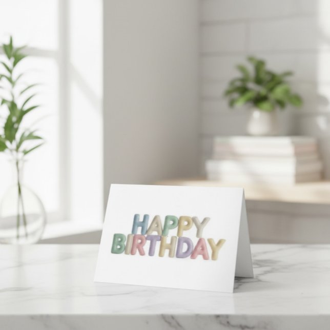 Cartão De Agradecimento Custom Pastel Felt Letters Happy Birthday Card (Criador carregado)