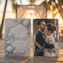 Cartão De Agradecimento Custom Photo Cream Hydrangea Neoclassical Wedding