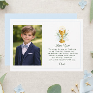 Cartão De Agradecimento Custom Photo First Holy Communion Blue