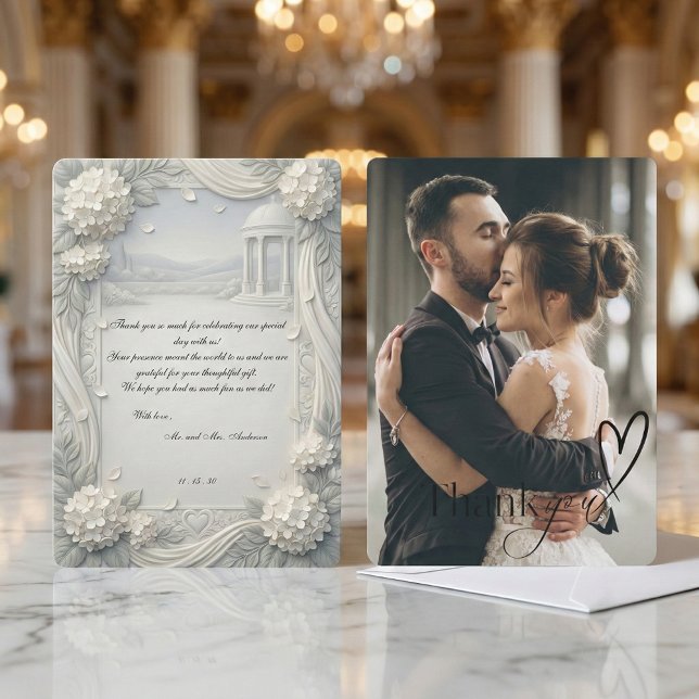 Cartão De Agradecimento Custom Photo Hydrangea Pearl Formal Wedding (Criador carregado)