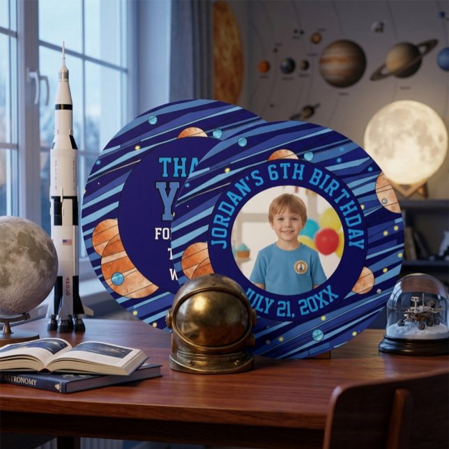 Cartão De Agradecimento Custom Photo Outer Space Planets Boy Birthday  (Criador carregado)