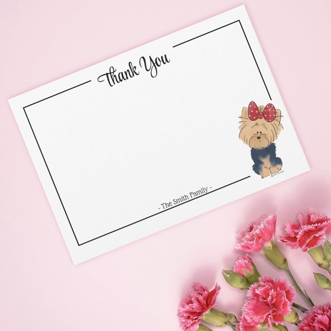Cartão De Agradecimento Custom Thank You Yorkie Bow Cute Dog Note Card (Criador carregado)