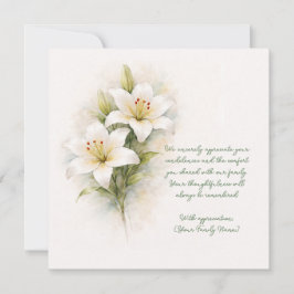 Cartão De Agradecimento Customizable Funeral White Lily Thank You Card