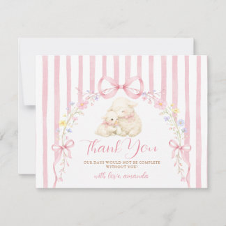 Cartão De Agradecimento Cute A little lamb baby shower Pink Bow Gingham