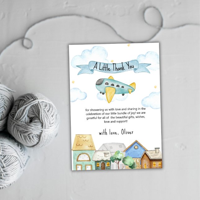 Cartão De Agradecimento Cute Adventure Awaits Aviator Baby Shower  (Cute Adventure Awaits Aviator Baby Shower Thank You Card)