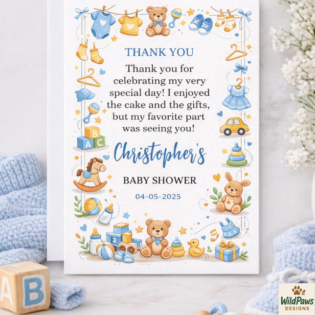 Cartão De Agradecimento Cute Baby Clothes & Toys Boy Baby Shower (Cute Baby Clothes & Toys Boy Baby Shower Thank You Card
)