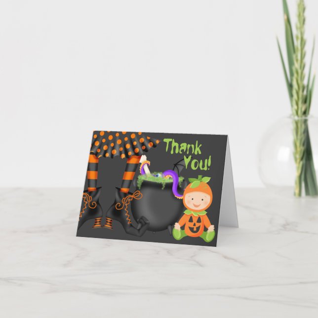 Cartão De Agradecimento Cute Baby in Pumpkin Costume Halloween Thank You (Frente)
