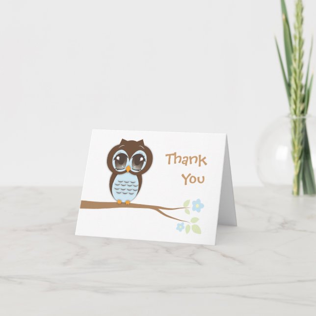 Cartão De Agradecimento Cute Baby Owl in Blue Thank You Card (Frente)