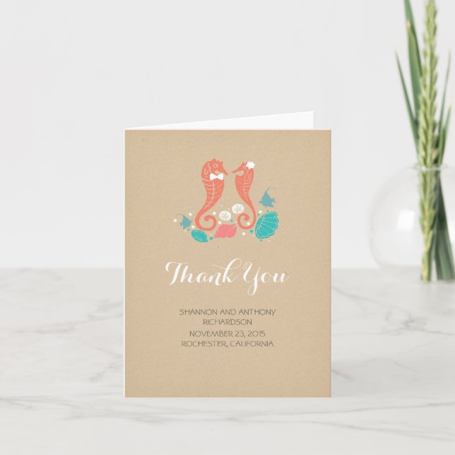 Cartão De Agradecimento cute beach wedding thank you cards (Frente)
