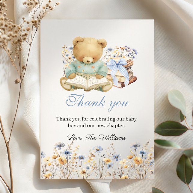 Cartão De Agradecimento Cute Bear Books Baby Shower Thank you (A New chapter will soon begin Bear Books Baby Shower Thank you Card)