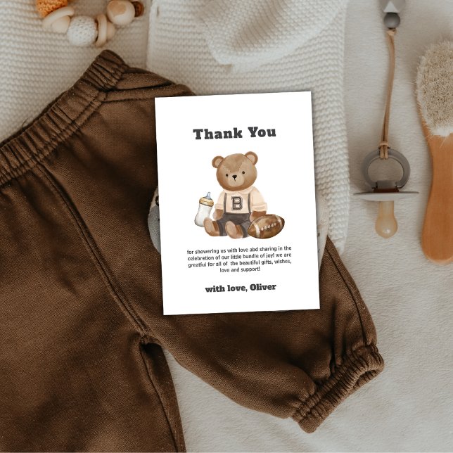 Cartão De Agradecimento Cute Bearly Wait Football Sport Boy Baby Shower  (Cute Bearly Wait Football Sport Boy Baby Shower Thank You Card)