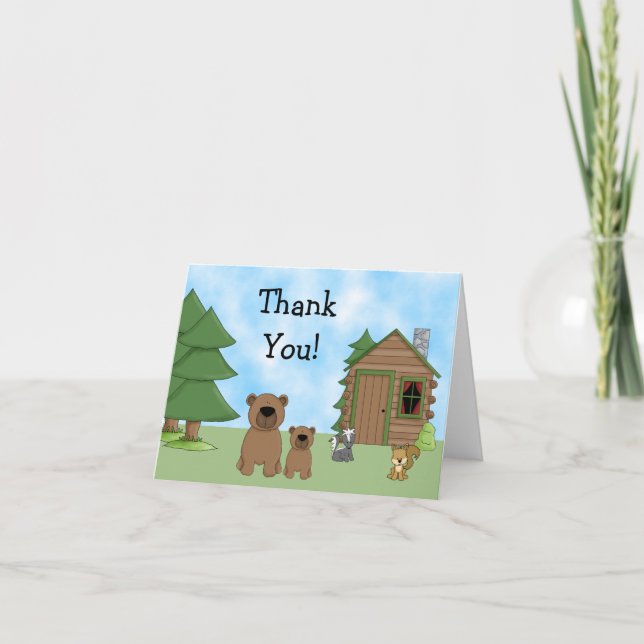 Cartão De Agradecimento Cute Bears and Cabin Thank You Card (Frente)