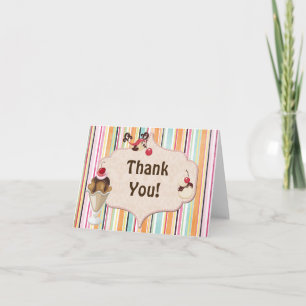 Cartão De Agradecimento Cute Bird and Ice Cream Sunday Thank You Card