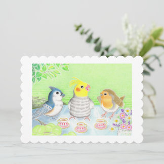 Cartão De Agradecimento Cute Birds Tea Party Flat Card