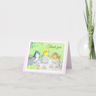 Cartão De Agradecimento Cute Birds Tea Party Folded Thank You Card
