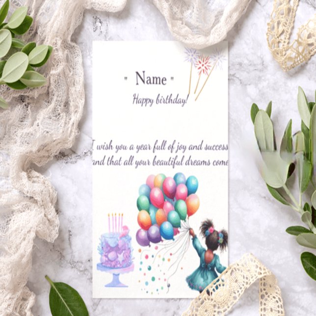 Cartão De Agradecimento Cute Black Girl Personalized Birthday Card | Afro  (Criador carregado)