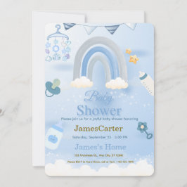 Cartão De Agradecimento Cute Blue Boy Baby Shower Invitation