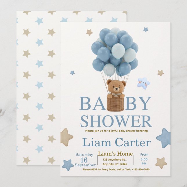 Cartão De Agradecimento Cute Blue Boy Baby Shower Invitation (Frente/Verso)