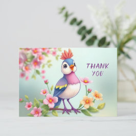 Cartão De Agradecimento Cute Blue Pink Bird Floral Thank You Card