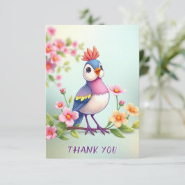 Cartão De Agradecimento Cute Blue Pink Bird Floral Thank You Card