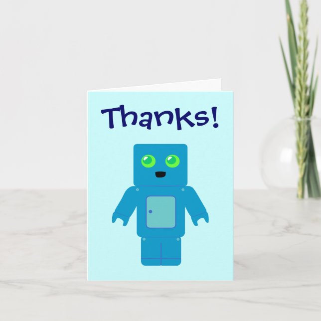 Cartão De Agradecimento Cute Blue Robot Thank You Cards (Frente)