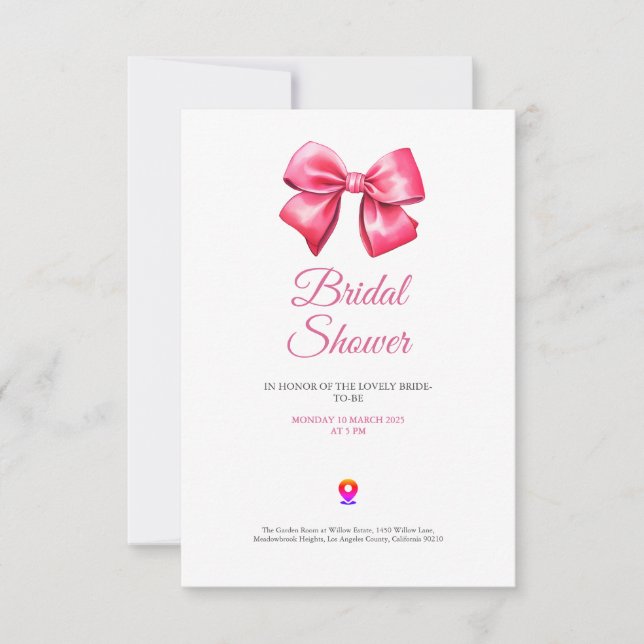 Cartão De Agradecimento cute blush pinky bow bridal shower invitation (Frente)