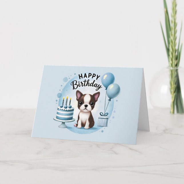Cartão De Agradecimento Cute Boston Terrier Birthday Card  (Frente)
