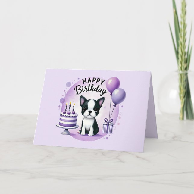 Cartão De Agradecimento Cute Boston Terrier Birthday Card  (Frente)
