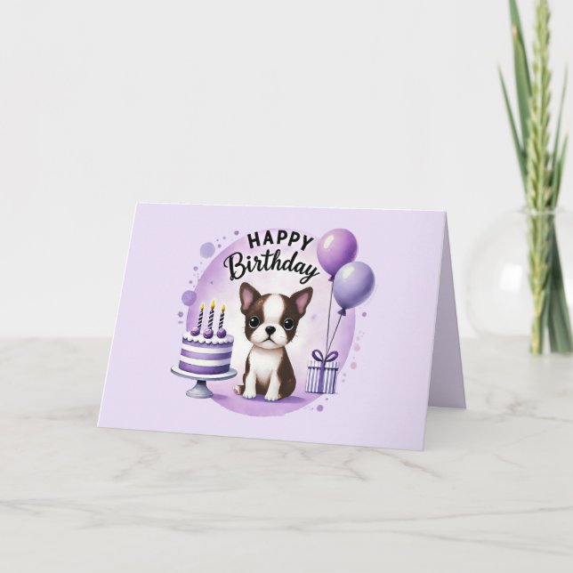 Cartão De Agradecimento Cute Boston Terrier Birthday Card  (Frente)