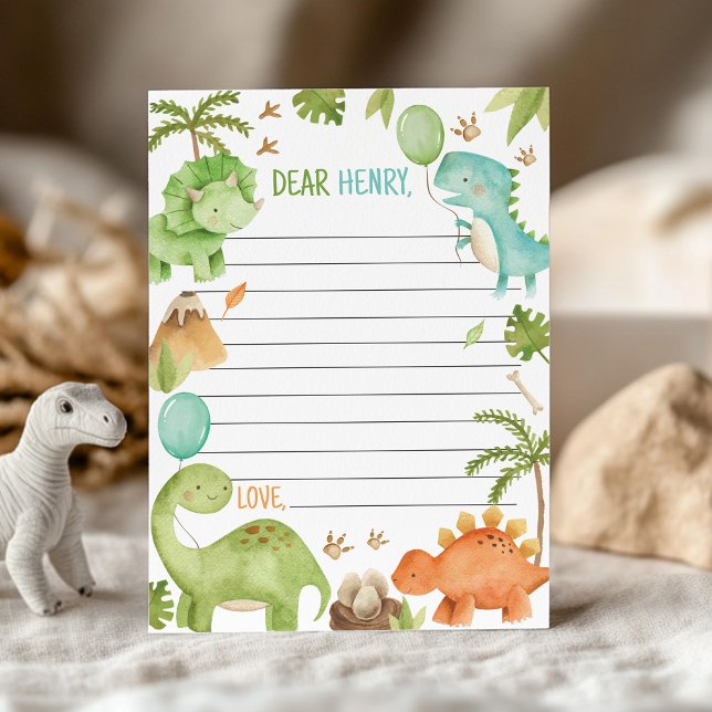 Cartão De Agradecimento Cute  Boy Dinosaur Time Capsule Note Message Card (Criador carregado)
