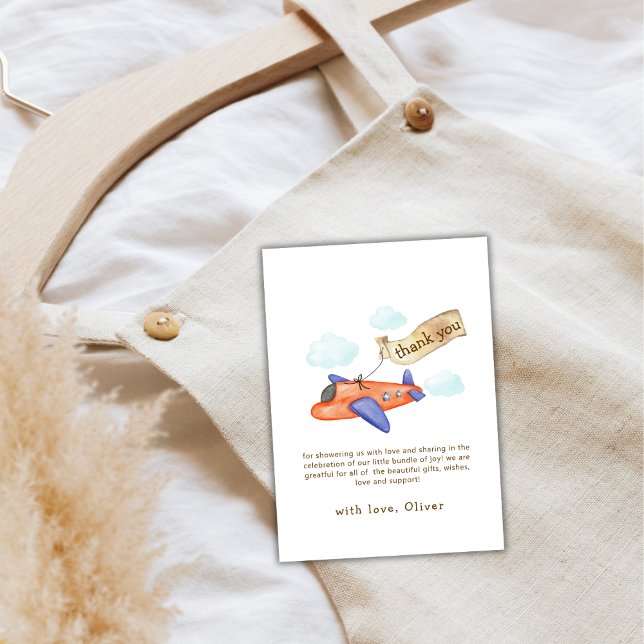 Cartão De Agradecimento Cute Boy Minimal Aviator Airplane Baby Shower  (Cute Boy Minimal Aviator Airplane Baby Shower Thank You Card)