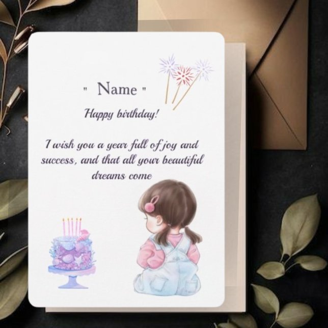Cartão De Agradecimento Cute Brunette Girl Personalized Birthday Card for  (Criador carregado)