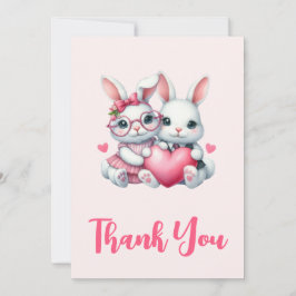 Cartão De Agradecimento Cute Bunnies Sharing a Heart Party