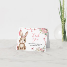 Cartão De Agradecimento Cute Bunny Baby Shower Girl Pink Floral Folded