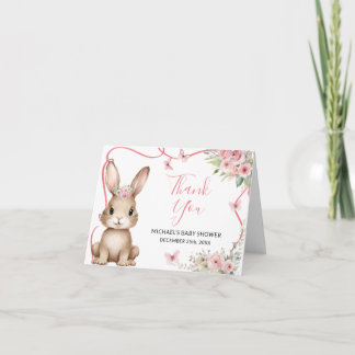 Cartão De Agradecimento Cute Bunny Baby Shower Girl Pink Floral Folded